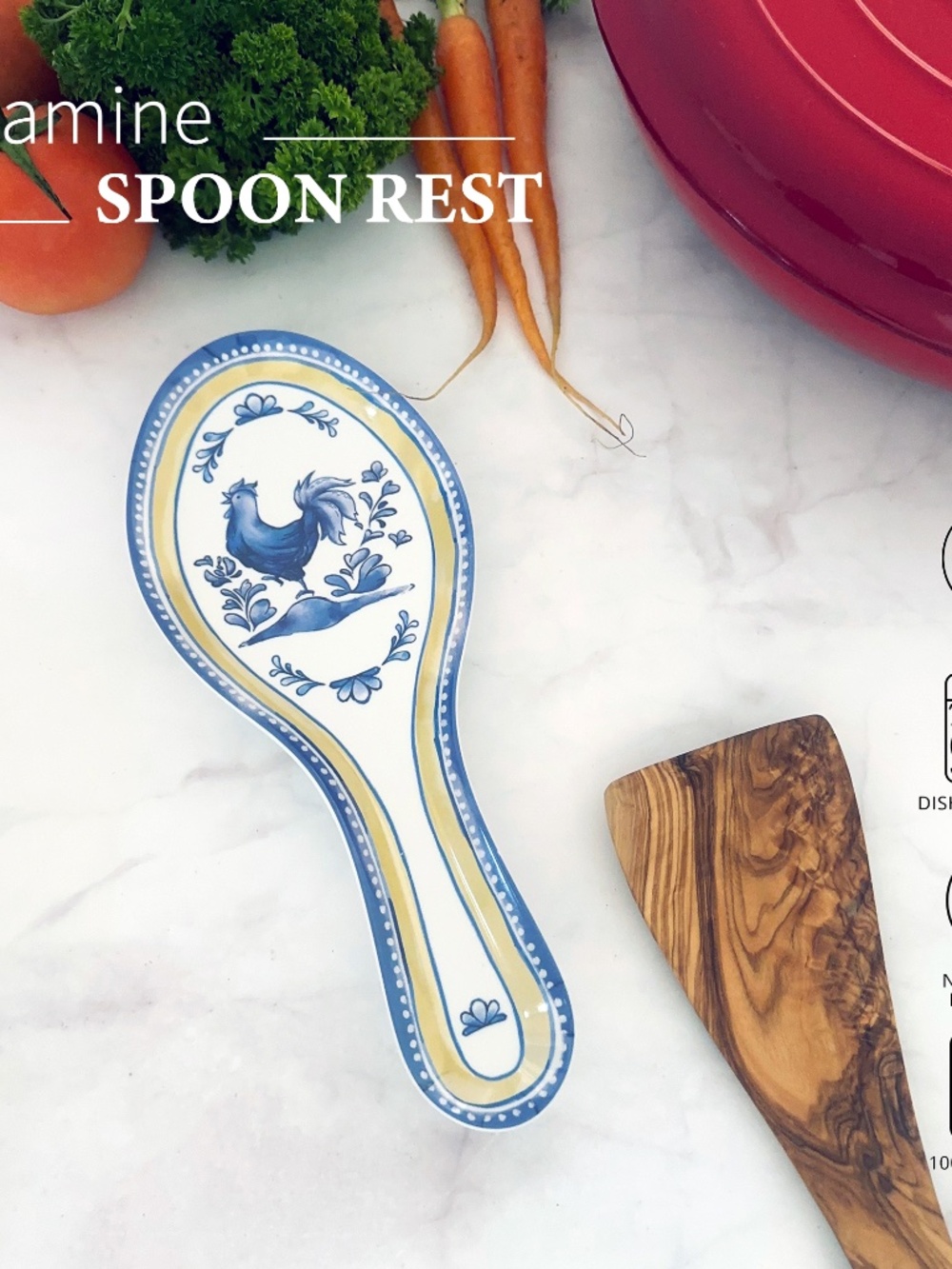 Blue Rooster Melamine Spoon Rest, Cooking Spoon Holder for Stove Top